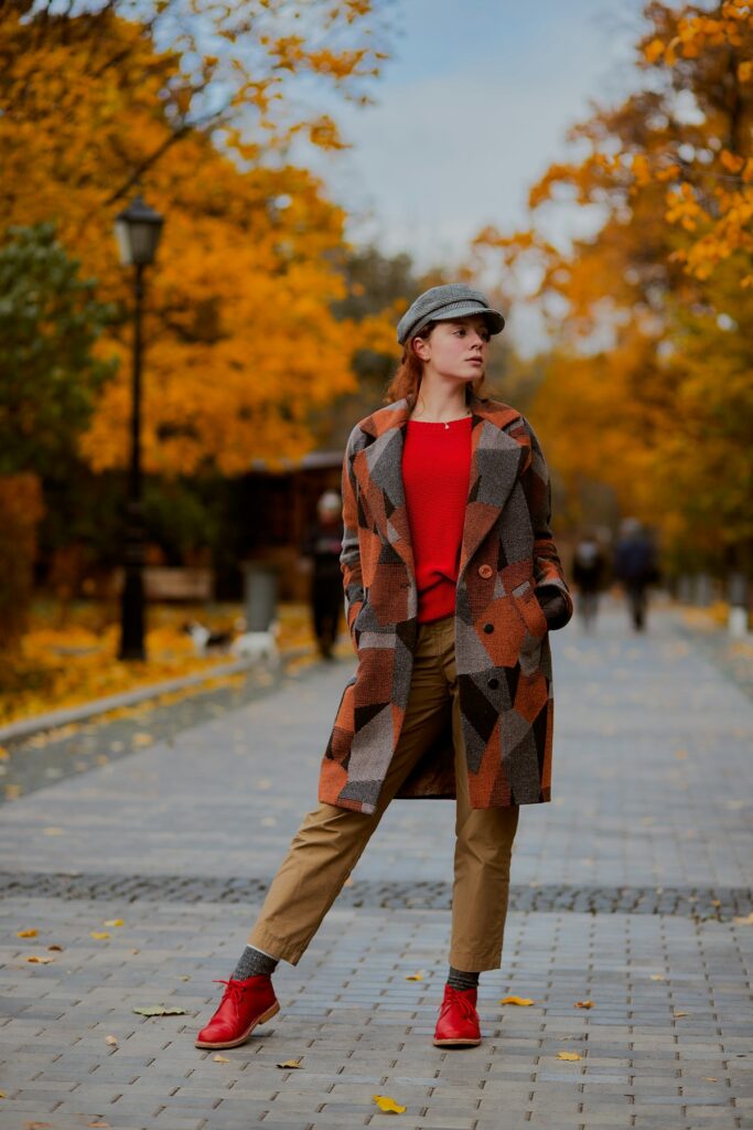 A woman in fall outerwear