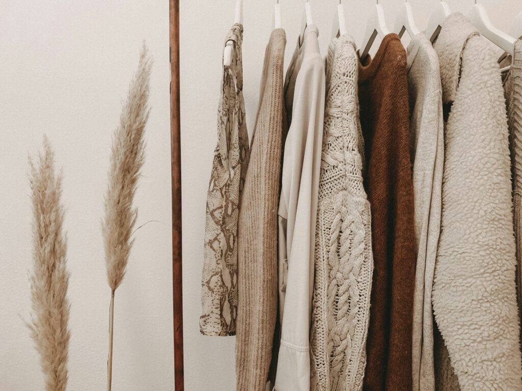 Autumn fashion piece hanging on a clothes horse