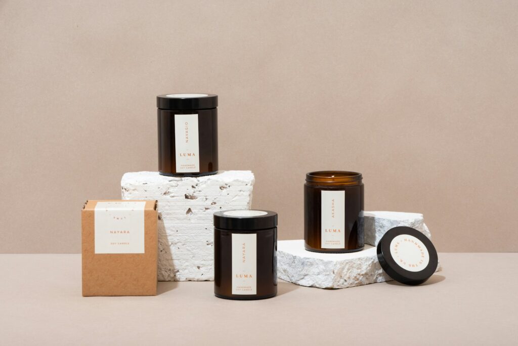 Self-care candle on a clean shelf