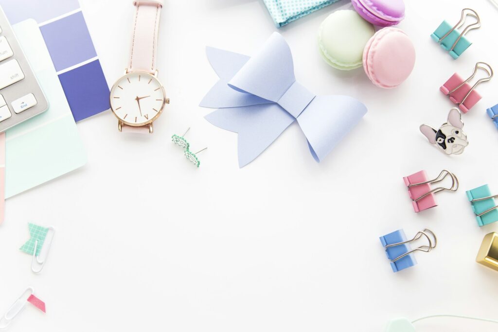 Pastel spring outfit details on a soft background