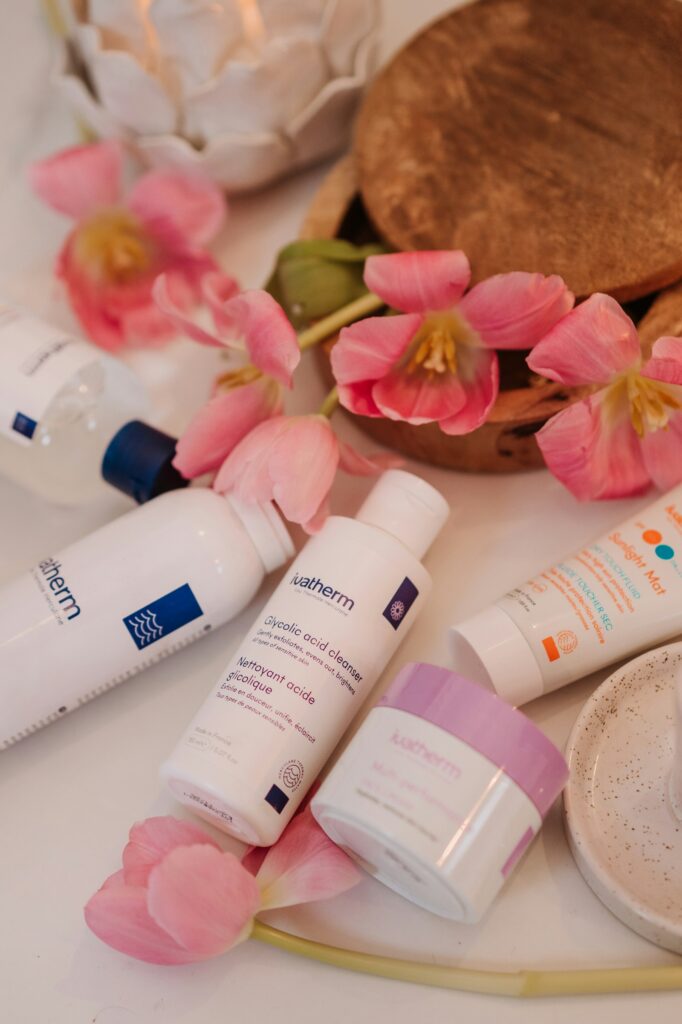 Cooling skincare bottle on a sunlit summer surface
