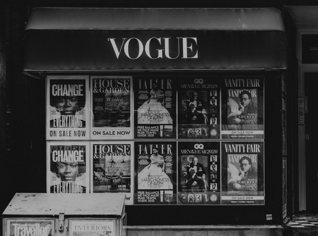 Open fashion magazine on a flat surface