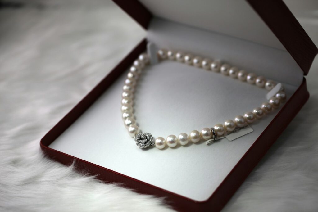Pearl jewellery on a soft surface